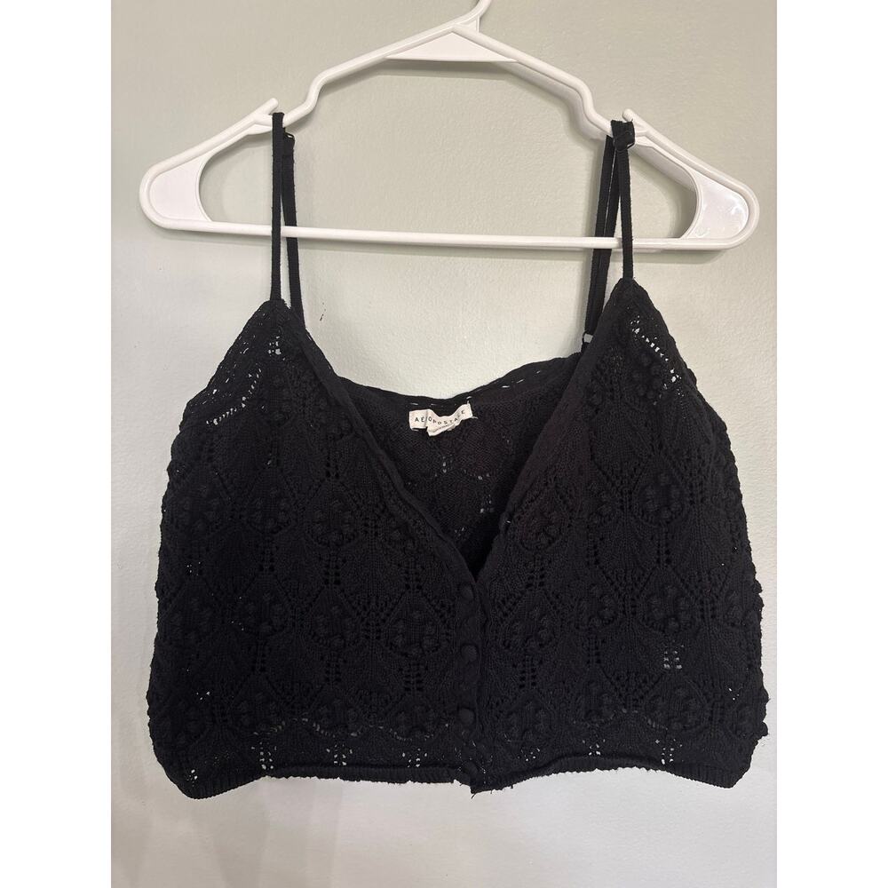 Aéropostale XL Black Crochet Lace Bralette Crop Top Adjustable Straps